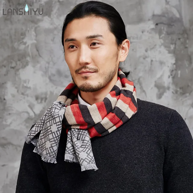 2017 new men's silk scarf for winter warm long thick silk scarfs for