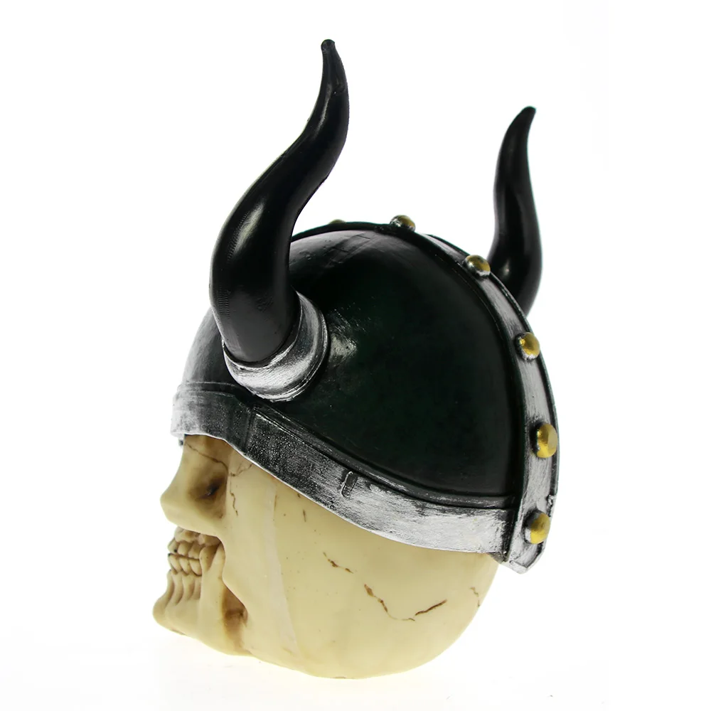 Череп викинга в шлеме с рогами статуя черепа из смолы фигурка смерти воин скандинавский варвар дикарь Коллекционная скульптура