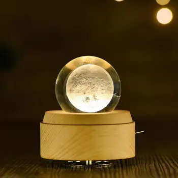 

2019 New Moon Crystal Ball Night Light Wooden Music Box Music Box Rotary Innovative Birthday Gift Hand Crank Mechanism Gift #