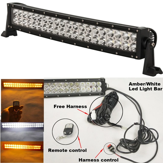 Barre lumineuse LED clignotante avec télécommande, lampe de travail  incurvée et droite, 120W, ambre, blanc, 22 pouces, 24 modes, camion 4 roues  - AliExpress