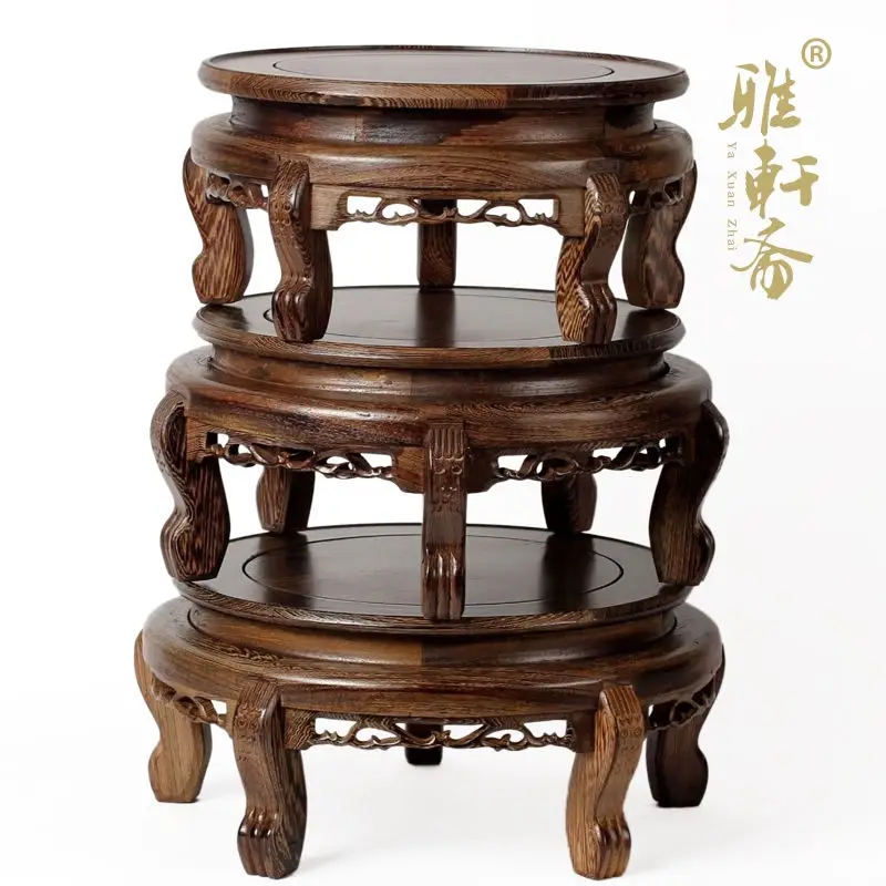 

Mahogany wood flowerpot Flower Bonsai shelf wing base wooden table seat frame decoration wood Tiger Tank