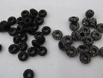 

High Quality 100pcs 8 10 12mm Alloy Rhinestone Spacer disc rondelle Connector sideways Bead Gunmetal jet Hematite