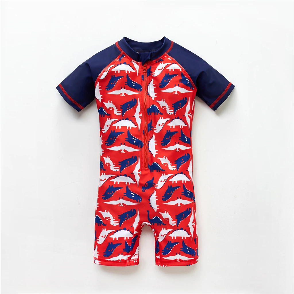 Kavkas/детский купальный костюм для мальчиков Модный цельный пляжный купальник с принтом динозавра для маленьких мальчиков детский купальный костюм с короткими рукавами - Цвет: 2T