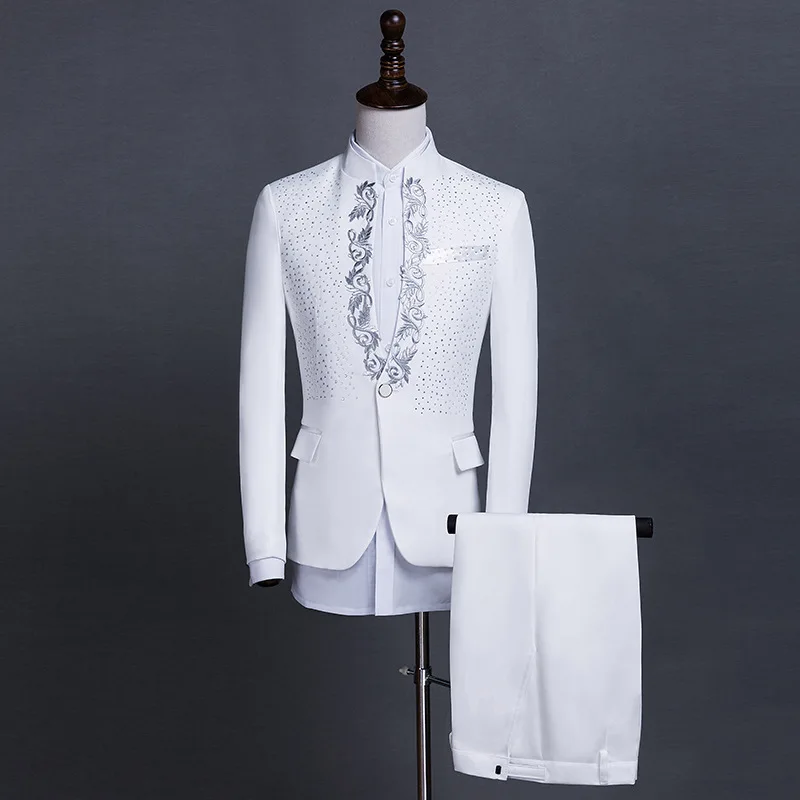 

(Jacket+Pants) 18th Century Historical Men's Suit Masquerade Gown Waistcoat Floral Rhinestone Designs Hamilton Costume
