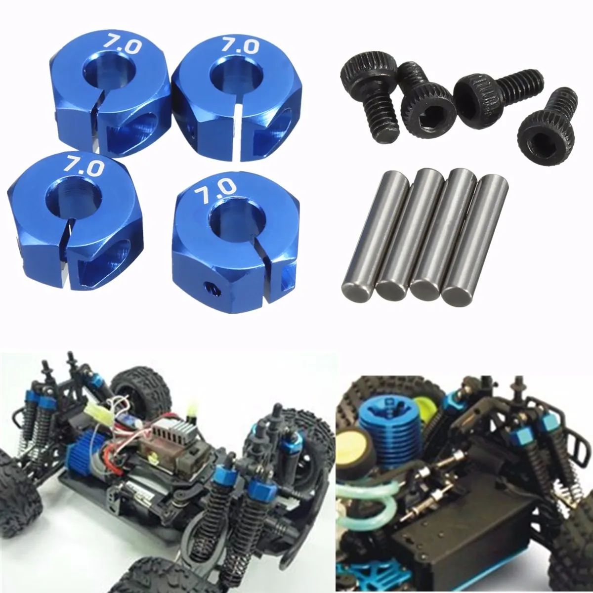 

LBLA RC Blue Aluminum Alloy 7.0 Wheel Hex 12mm Drive 4P HSP HPI Tamiya Car Suit For All 1:10 RC Car Tire Parts Set