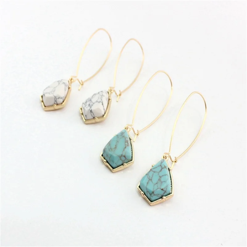 

2Colors White Green kallaite Natural Stone Earrings Geometry Marble Gold Color Brincos Pendientes Jewelry for Women