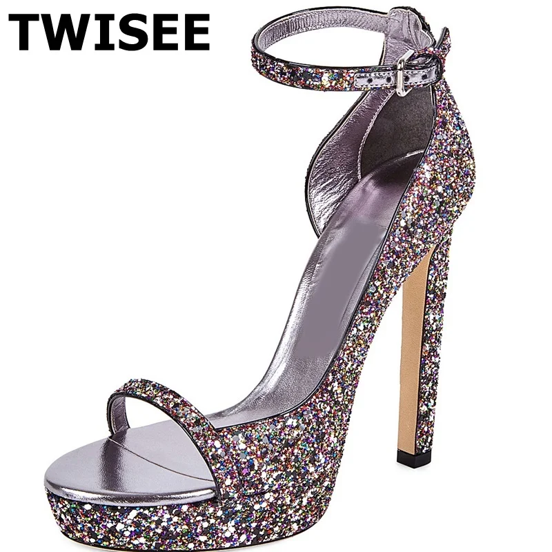 

Sandals platform shoes chaussure femme hot selling bling sapatos femininos woman shoes thin high heels 12 cm buckle