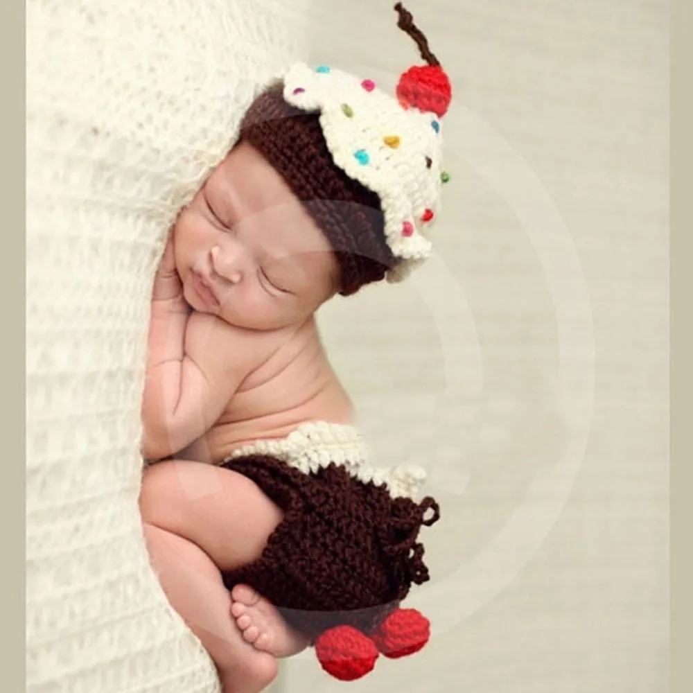 Crochet Knit Baby Hat Cake Design Lovely Newborn Baby Beanies Cap Handmade Photography Props Retail H101