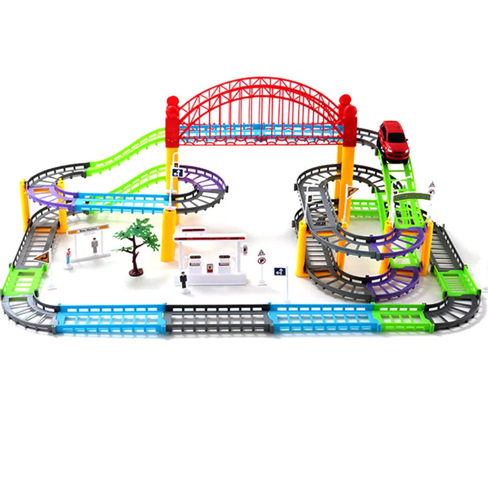 

Kids Funny Electric Multi-track Car Toy Set Two-layer Spiral Track Roller Coaster Toy Road Model Slots Toy Racing Bi-Rail Car