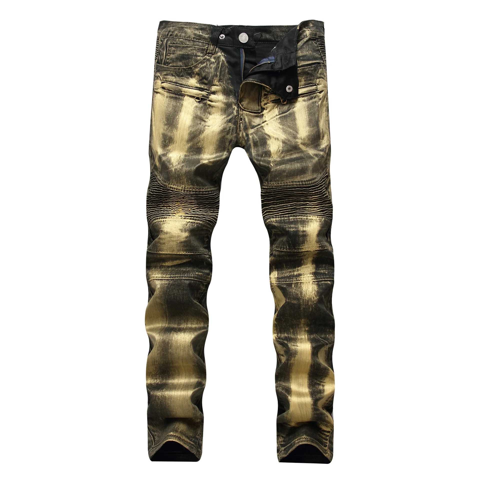 Для мужчин мотоциклетные байкерские джинсы Slim Fit Moto Jeans брюки для мужчин High Street прямо плиссированные золото серебро стрейч джинсовые штаны Для мужчин мотоциклетные байкерские джинсы Slim Fit Moto Jeans брюки для мужчин High Street прямо плиссированные золото серебро стрейч джинсовые штаны
