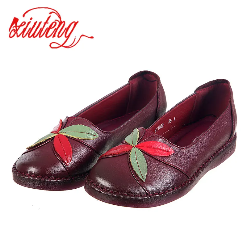 

Xiuteng 2018 Women's Breathable Soft Genuine Leather Shoes for Woman Summer Leisure Flats Size 41 Big Size For Mother Gift