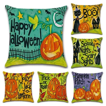 

Pillowcase Halloween Cartoon Printed Skull Cushion Cover Cotton Linen Size 45*45 Throw Pillow Decorative Cojines Home De Coussin