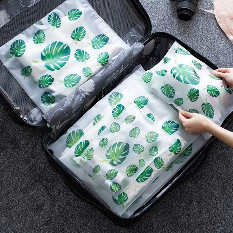 

TTLIFE EVA Matte Tropical Leave Clothes Storage Bag Waterproof Transparent Seal Travel Organizer Pouch Toiletry Wash Kit 5 Sizes