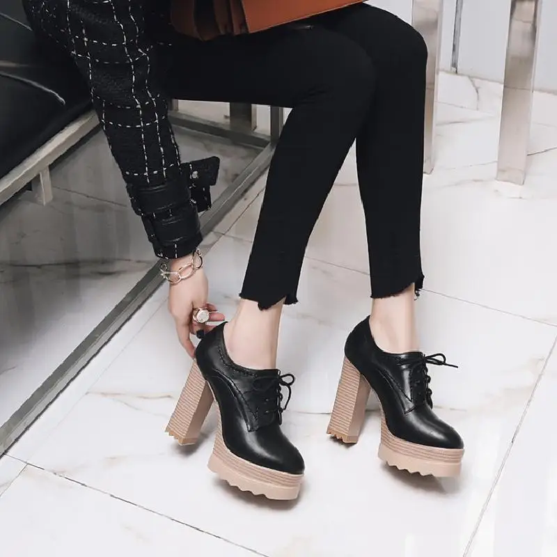 2018 New Platform High Heels Women Oxfords Shoes Ladies Casual Thick Heels Pumps Vintage PU High Heel Ankle Boots Shoes Woman (16)