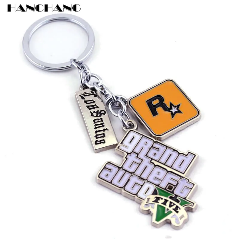 

Muti-Pendant Key Holder PS4 Xbox PC Rockstar Game GTA V Grand Theft Auto 5 Keychains For Men Boys Fans Key Chian Key Ring