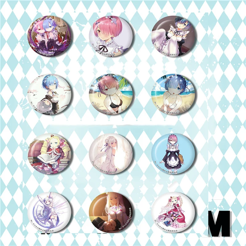 

ZXFJXR 58MM Anime Re:Life in a different world from zero Natsuki Emilia Rem Ram Icons on The Pin Badge Badges Brooch Backpack