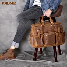 PNDME ретро большая Вместительная дорожная сумка crazy horse из воловьей кожи ручной работы из натуральной кожи, мужская спортивная сумка, сумки через плечо