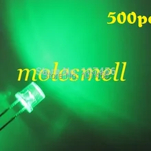 500 шт. 5 мм Flat Top зеленый светодиод(3000MCD) 5 мм прозрачный зеленый светодиод 5 мм Большой/широкоугольный зеленый светодиод 5 мм с плоской головкой LED