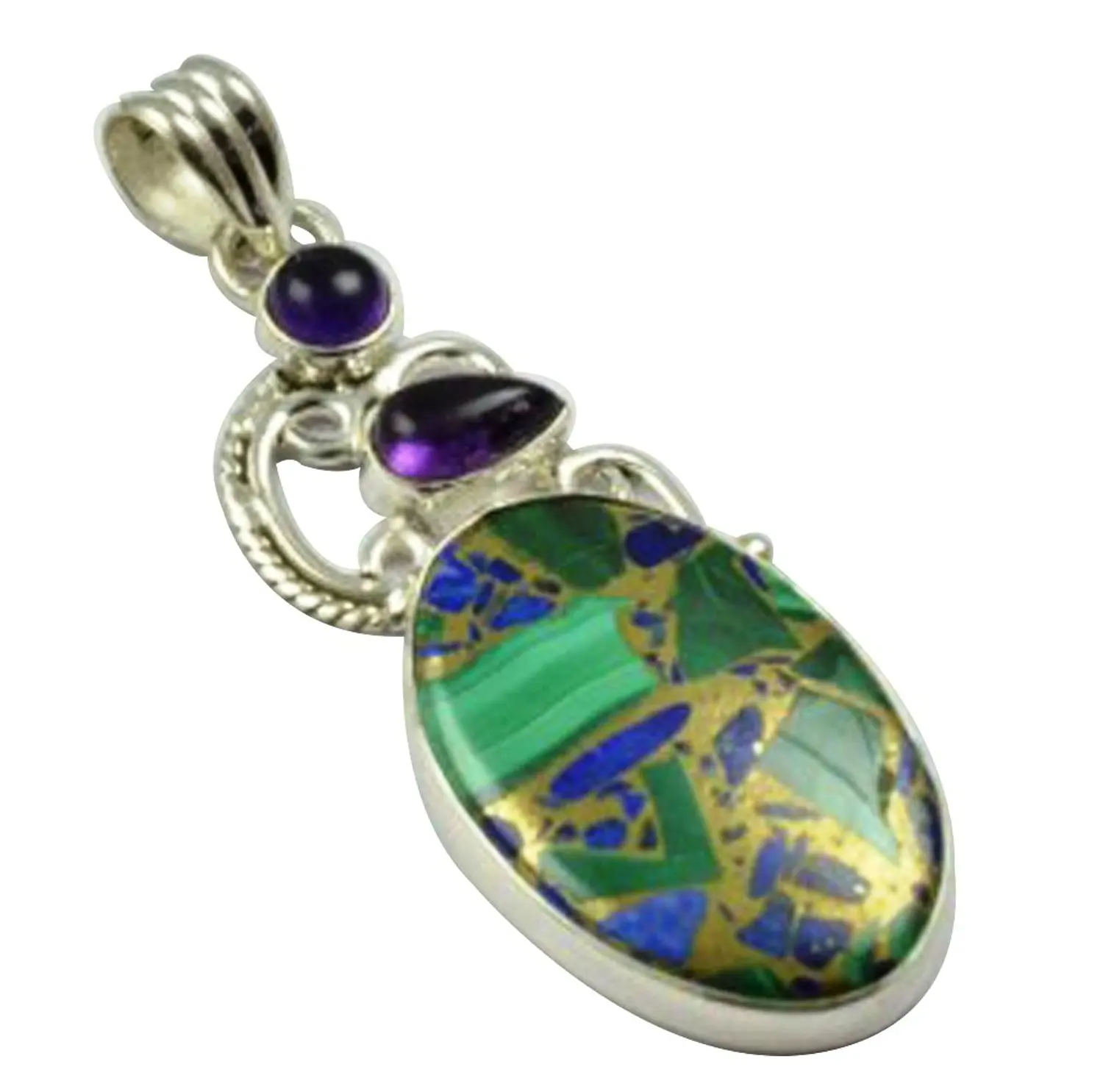 

Lovegem Nature Copper Turquoise & Amethyst Pendant 925 Sterling Silver , 53.1 mm, MHBAP4688