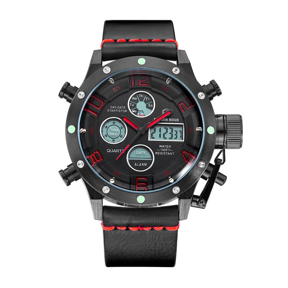 couro quartzo analógico relógio masculino digital led
