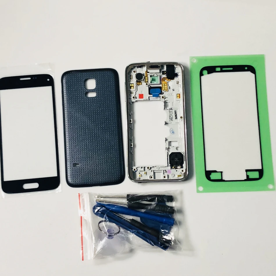 

Original Full Housing Case Back Cover + Front Screen Glass Lens + Middle Frame For Samsung Galaxy S5 mini G800 G800F
