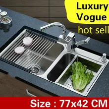 Квартира Роскошные мыть овощи Высокое качество кухня двойной паз раковина 304 нержавеющая сталь 77x42 см