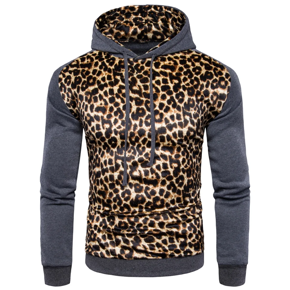 Brand 2017 Hoodie Gold Leopard Splicing Hoodies Men Fashion Tracksuit