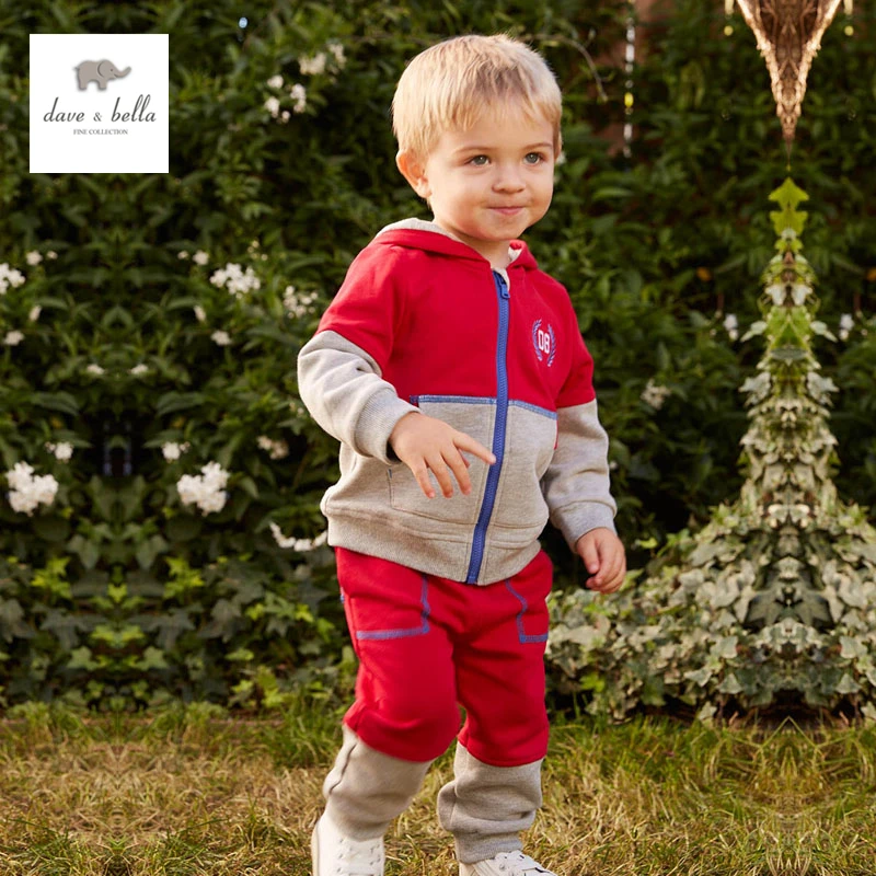 DB4756 dave bella spring baby boys sports clothing sets kids hooded sets clothes 1set toddle red
