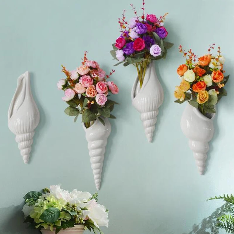 Modern Three dimensional Mural Wall Flower Vase Conch ... on Wall Vases For Flowers id=18827