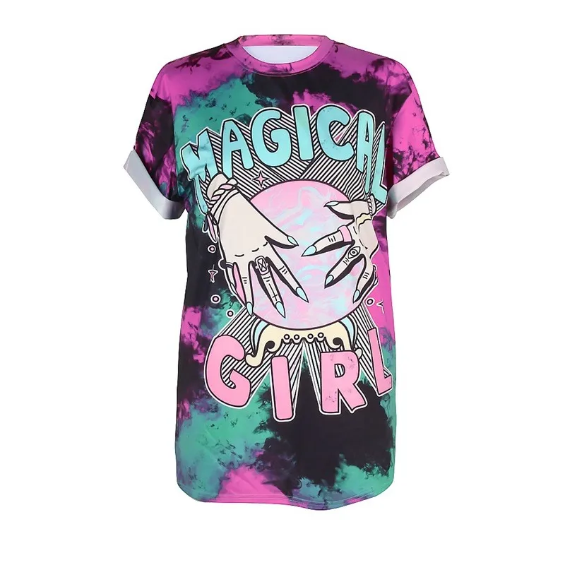 Raisvern женская футболка в стиле панк с принтом волшебной девушки, короткий рукав, летняя футболка в стиле хип-хоп, повседневная женская футболка, топы размера плюс, Прямая поставка