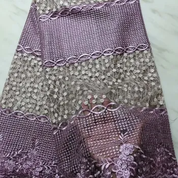 

African Lace 2019 Embroidered Nigerian Lace Fabric with stones Purple High Quality French Tulle Lace Fabric For Party dress