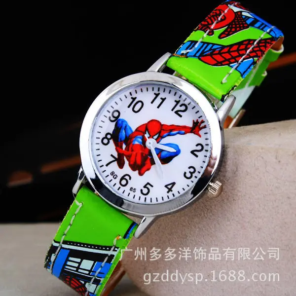 2016 Человек-паук мультфильм часы Дети наручные часы для мальчиков часы ребенок подарок кожа наручные часы кварцевые мультфильм-часы