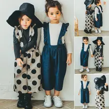 Популярный однотонный милый комбинезон для маленьких девочек, 2 цвета, джинсовый комбинезон с рюшами на спине, боди, комбинезон, одежда, От 0 до 5 лет