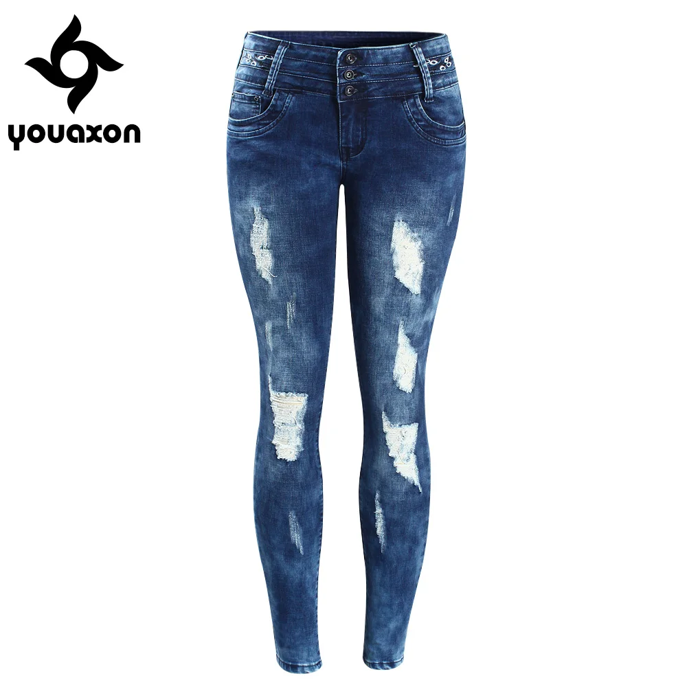 Jeanse Womens Embroidery Waist Low Waist Wash Elastic Elastic Pencil Skinny Jeans