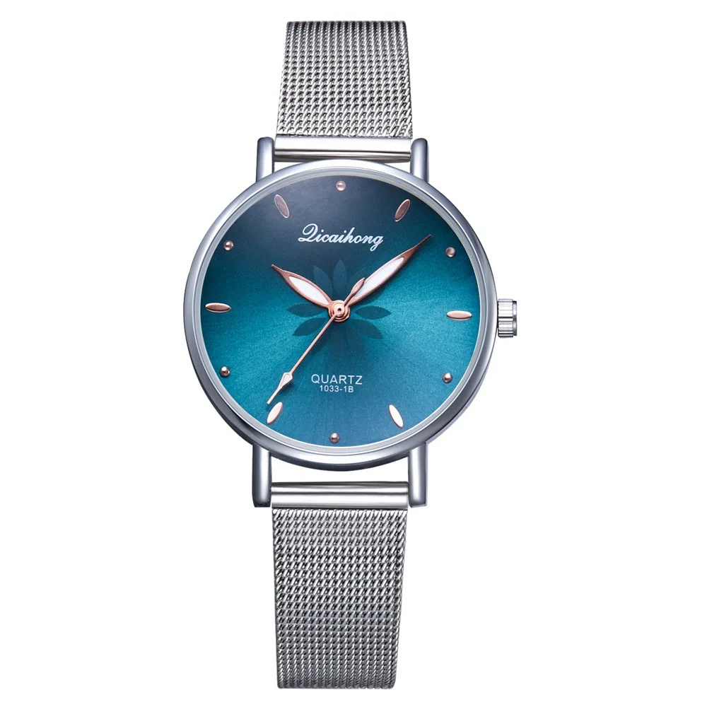 Женские наручные часы, роскошные, серебряные, популярные, розовый циферблат, цветы, металлический браслет, кварцевые часы, модные наручные часы, топ - Цвет: Зеленый