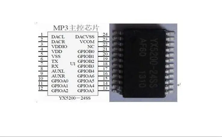 2 шт. X YX5200-24SS серийный mp3 пятна особенность MP3 программы могут быть связаны с u-диск, tf-карта, SD карта чип YX520024SS IC F6-002