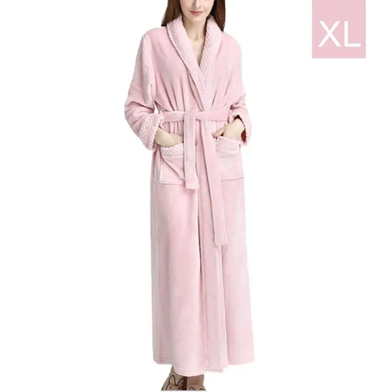 Осень зима фланель Сращивание ночная рубашка Длинные пижамы банный халат для мужчин и женщин - Color: Pink