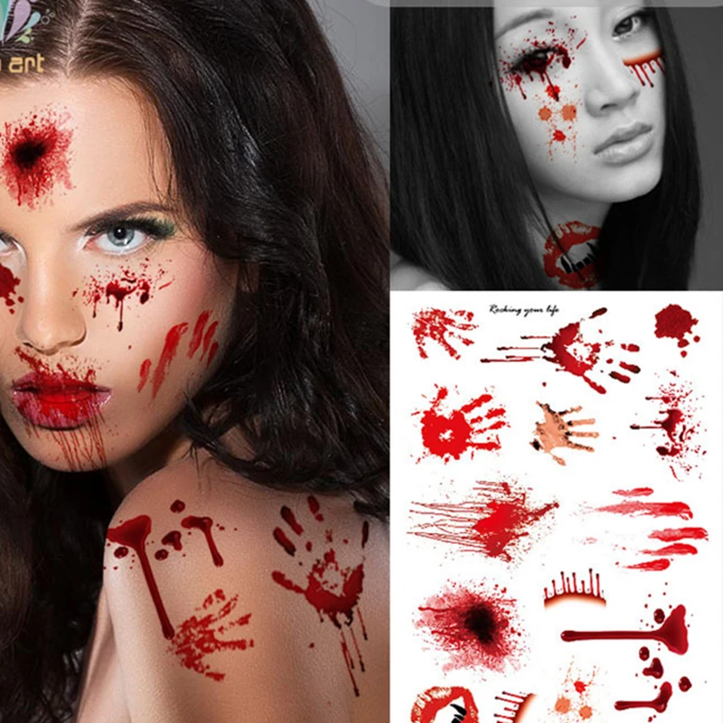 

Horror Realistic Blood Scar Stickers Halloween Decorations Fake Tattoos Costume Makeup Festival Party Props adesivo de parede