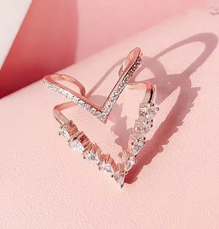 Двухслойные кольца для женщин, волнистый дизайн, модные ювелирные изделия, вечерние Регулируемые кольца, элегантный подарок на день рождения, розовое золото - Цвет основного камня: rose gold color