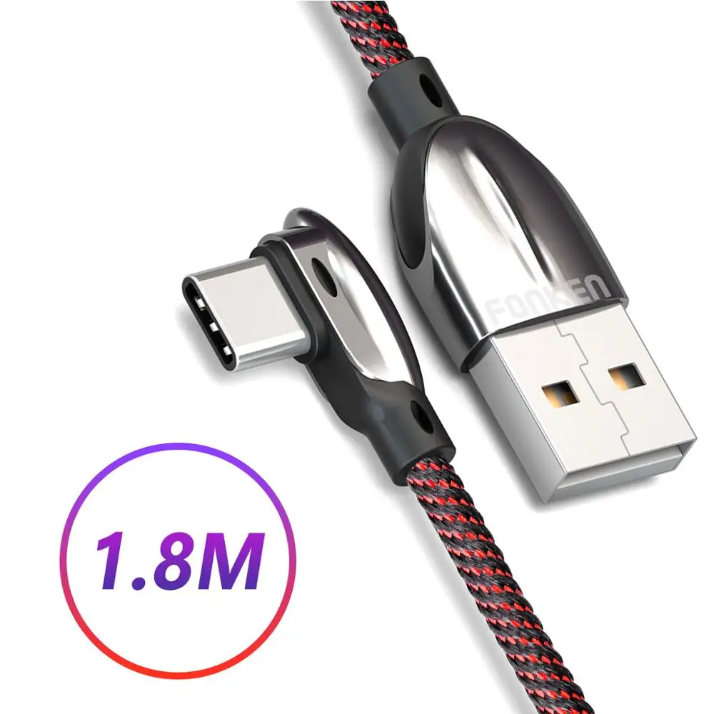 Кабель usb type-C FONKEN 90 градусов 3 a кабель для быстрой зарядки и зарядки для телефонов Android быстрое зарядное устройство локоть type-C зарядный кабель для передачи данных - Цвет: 1.8m Type C Cable