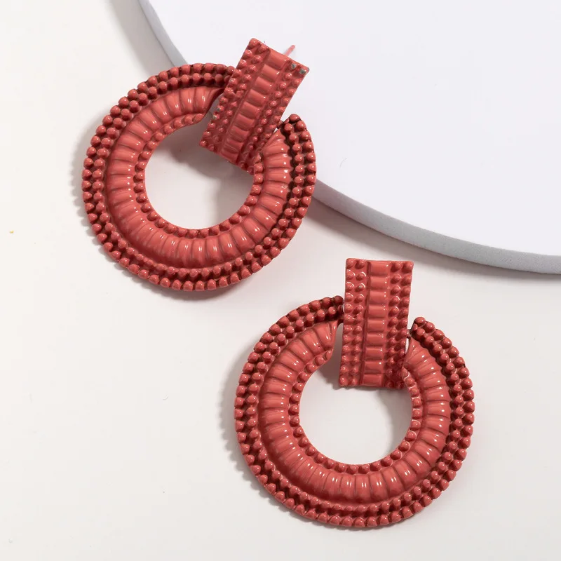 

2019 New Creative Design Gometirc Yellow Red Paint Statement Earrings For Women Lady's Round Metal Party Earring Jewelry