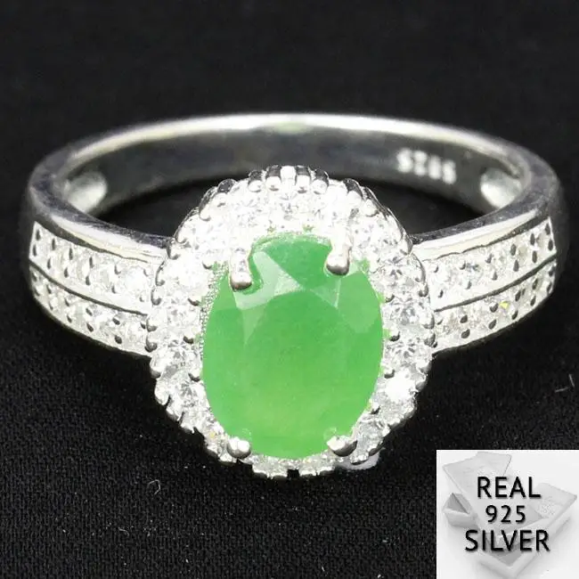 

4.1g Real 925 Solid Sterling Silver Real Green Emerald SheType Rings 13x12mm