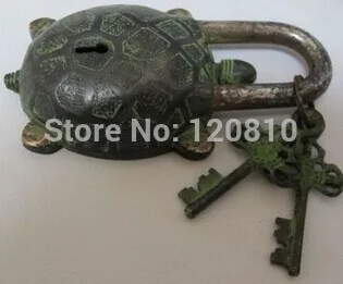 

Chinese Handmade legacy Antiquities large copper engraved turtle lock Statue
