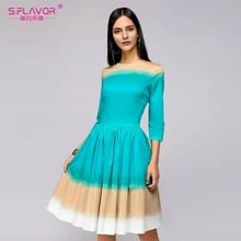 S. SABOR 2018 Mulheres Listrado Vestido Casual Vestido de Festa Elegante Para Senhora Flor Posicionamento Impressão Mulheres outono inverno Vestidos