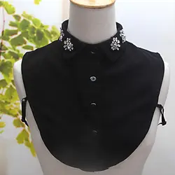 2018 новый дизайн моды блузки Съемная Модные женские Ложные рубашка Женский Lap шифон Кристалл бисера Collier Femme
