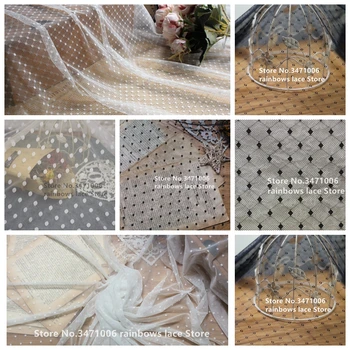 

2meters Exquisite White Black Elastic Mesh Fabric, Spot Dot Net Fabric, Dress, backdrop, Garment bottoming shirt fabric textiles