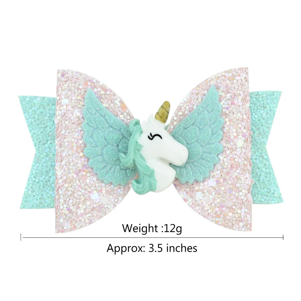 

Girls Glitter Unicorn HairBows 3.5Inch Sparkle Sequins Bows Alligator Hair Clips Hair Accessories Headband For Baby Girls Teens