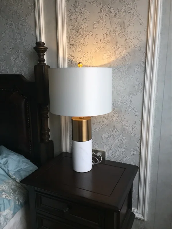 

Modern Simple Table Lamps Cloth Cover Iron Lamp Bracket Natural Marble Table Lamps Multiple Choices Table Lamps In People Room
