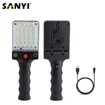 

Sanyi 28 LED Magnetic Flashlight Torch USB Rechargeable Work Light Hanging Hook Lanterna For Outdoor Camping Car Repair Lamp