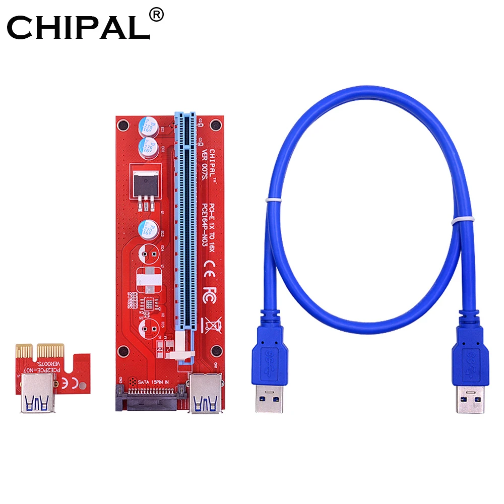 CHIPAL 200 шт. 007S 0 6 M PCI-E 1X до 16X Райзер-карта PCI Express Extender + USB 3 кабель/15Pin SATA интерфейс